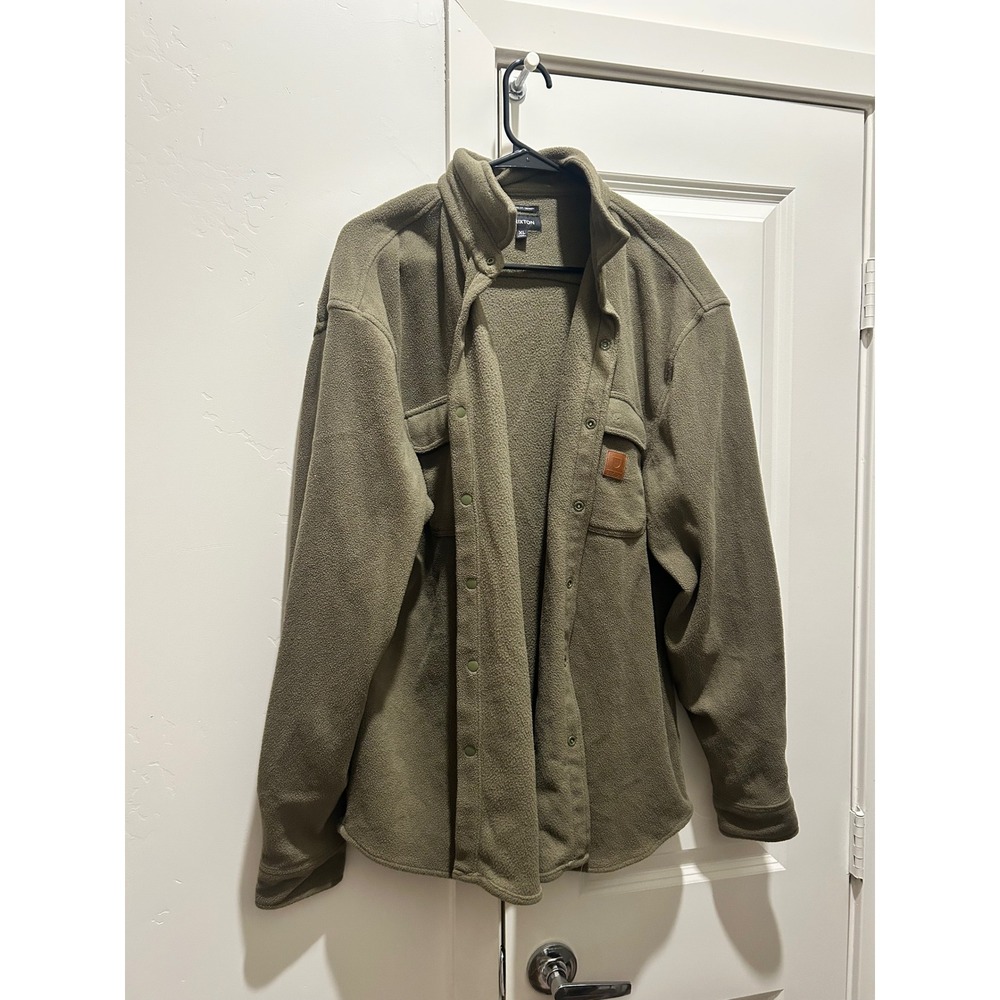 Brixton XL Fleece Shirt Jacket Olive Green Button Up Standard Fit Bowery